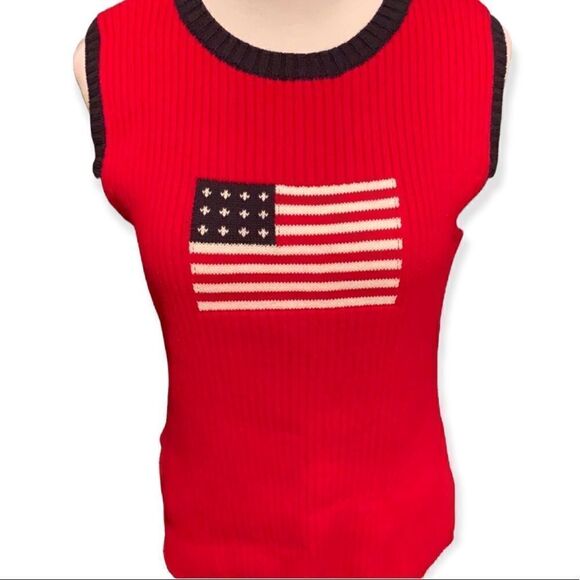 Vintage 90’s Krystal Kobe American Flag Sleeveless Knit Top S/M - Picture 1 of 5